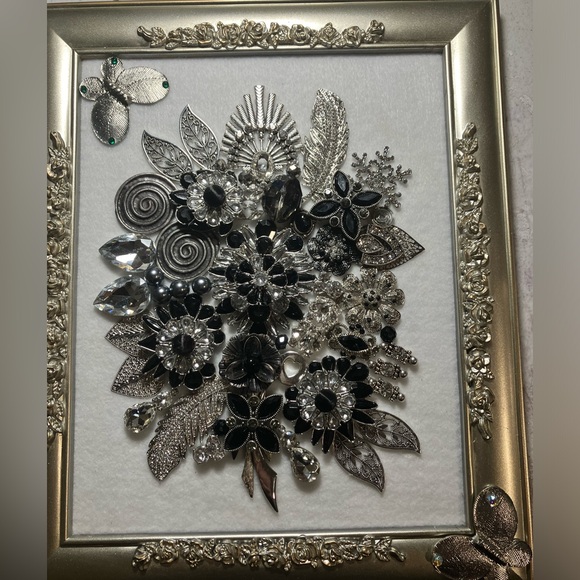 HANDMADE JEWELRY ART COLLAGE IN BLACK/WHITE/SILVER. OOAK 💝 HANDMADE - Picture 15 of 15